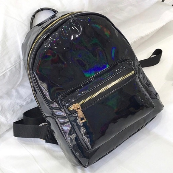 black holographic backpack